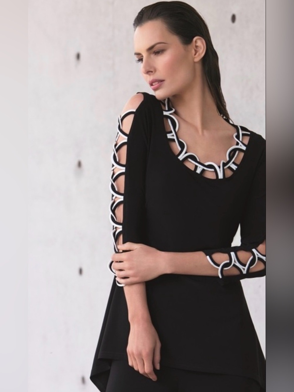 Joseph Ribkoff Black top with Cutout sleeves and neckline